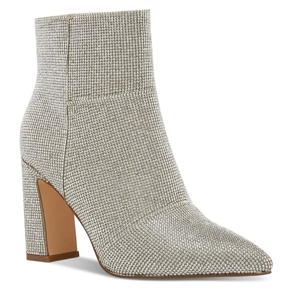 Madden Girl Bonnie Silver Crystal Pointed-Toe Block-Heel Dress Booties Size 6M
